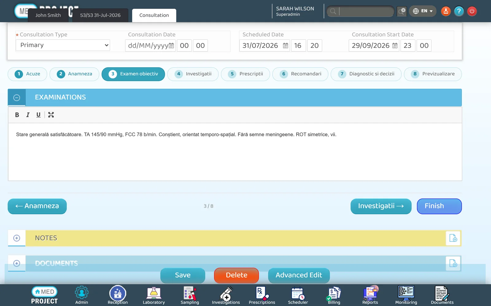Consultation examination step on a tablet